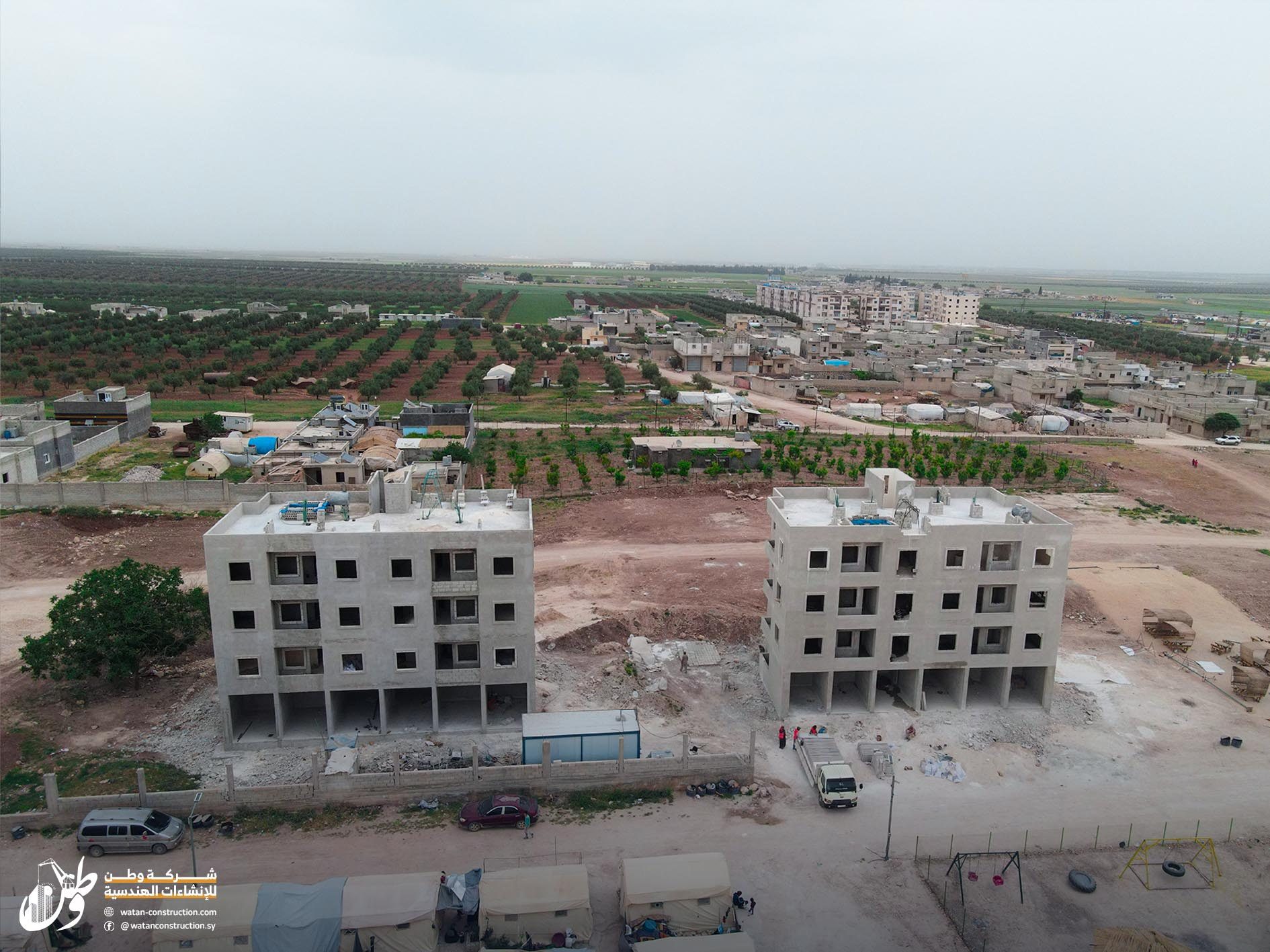 Aerial photos of the project to construct two buildings in Azaz, Zariqa works, and prepare the floor2