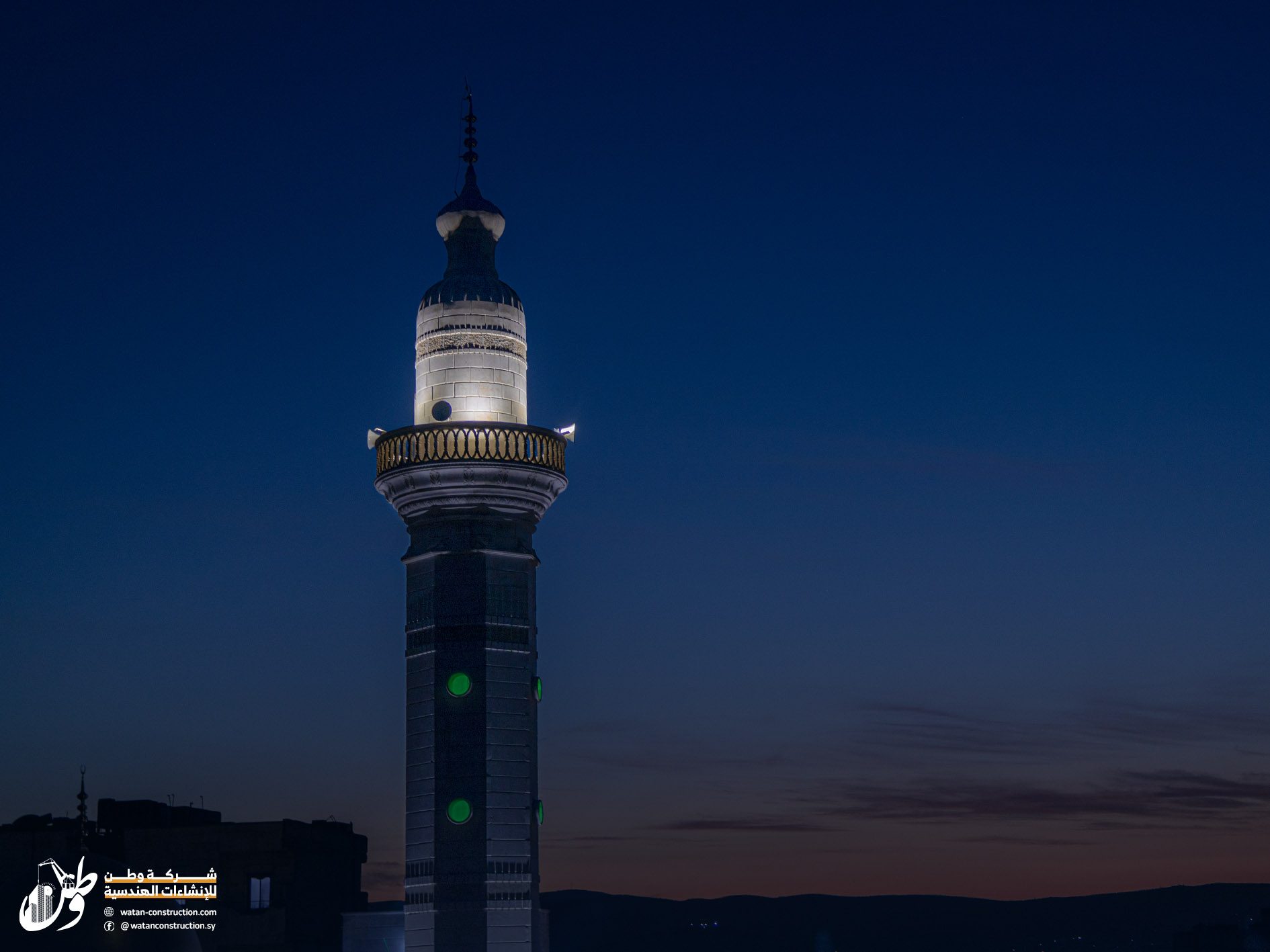 Night photos of Hajj Hassan Effendi Mosque in central Afrin after the completion of construction work there (1)