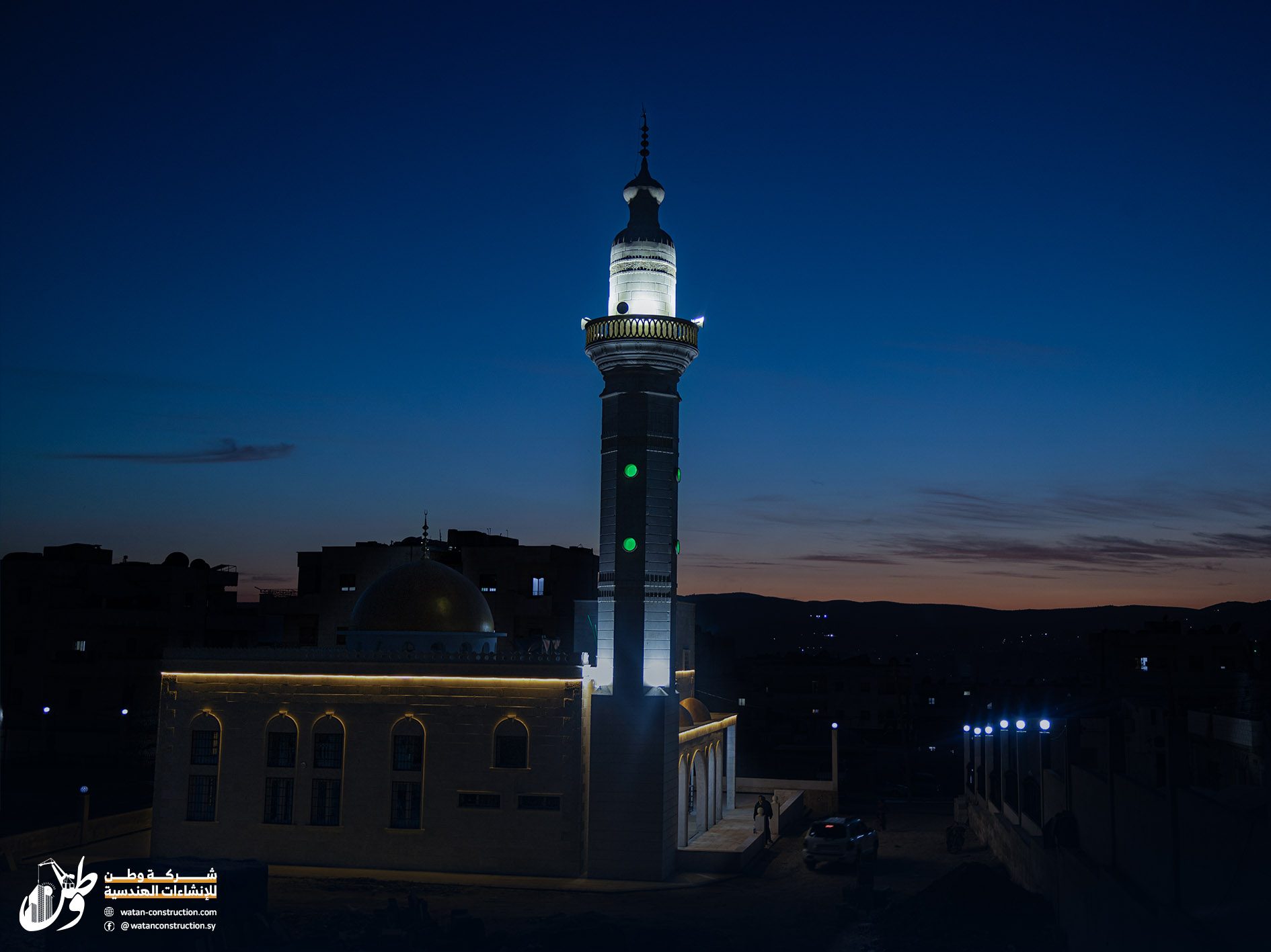 Night photos of Hajj Hassan Effendi Mosque in central Afrin after the completion of construction work there (7)