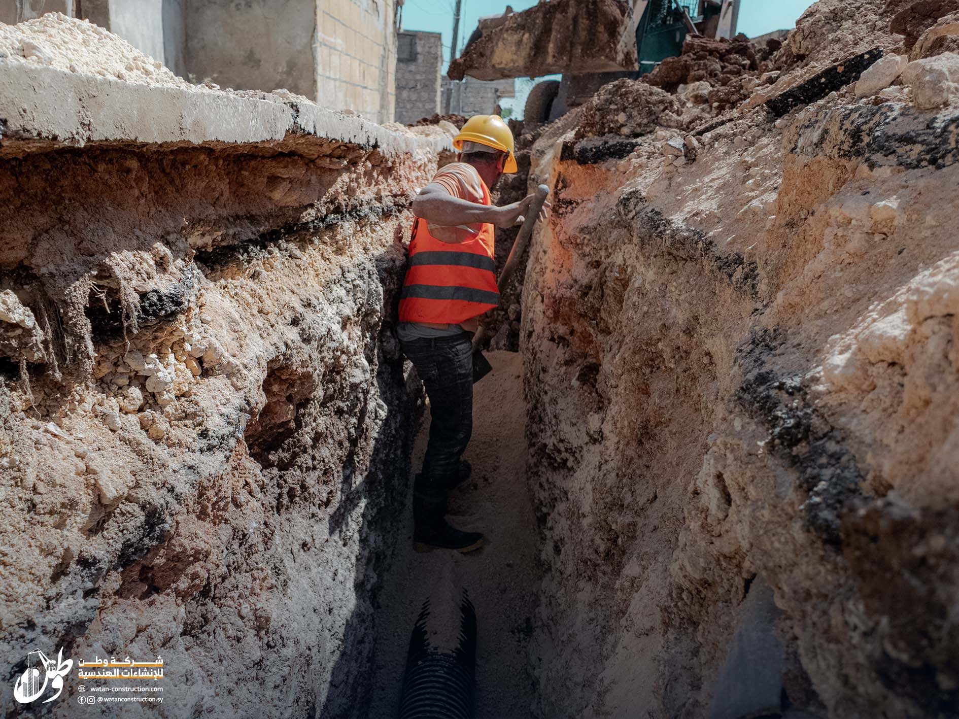 Pictures of the work stages of Watan Company’s workshops within the sewage expansion project in the village of Salhiya (5)