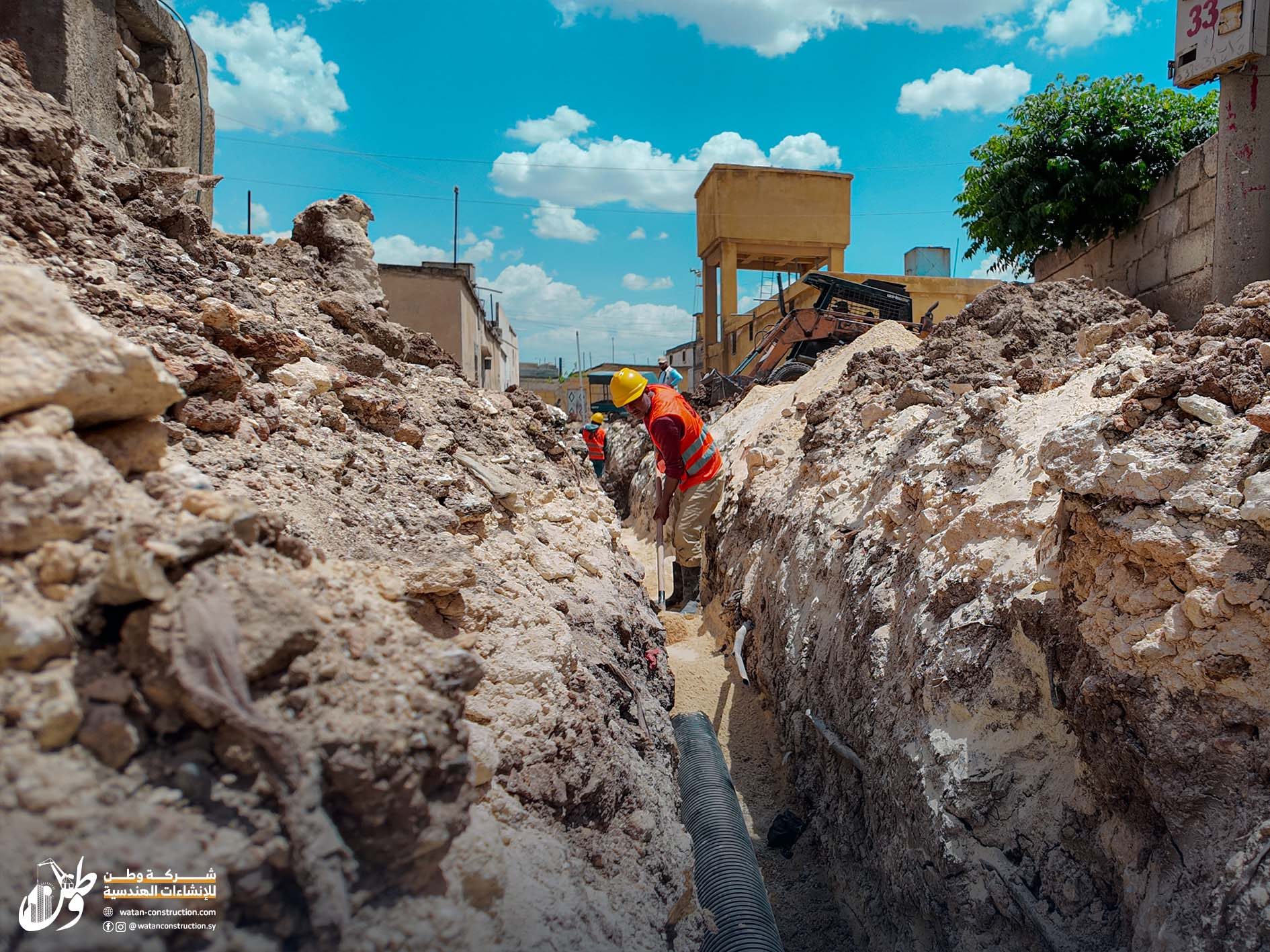 Pictures of the work stages of Watan Company’s workshops within the sewage expansion project in the village of Salhiya (7)